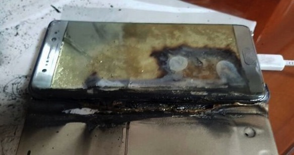 Picture of a particular case of the smartphone having caught fire