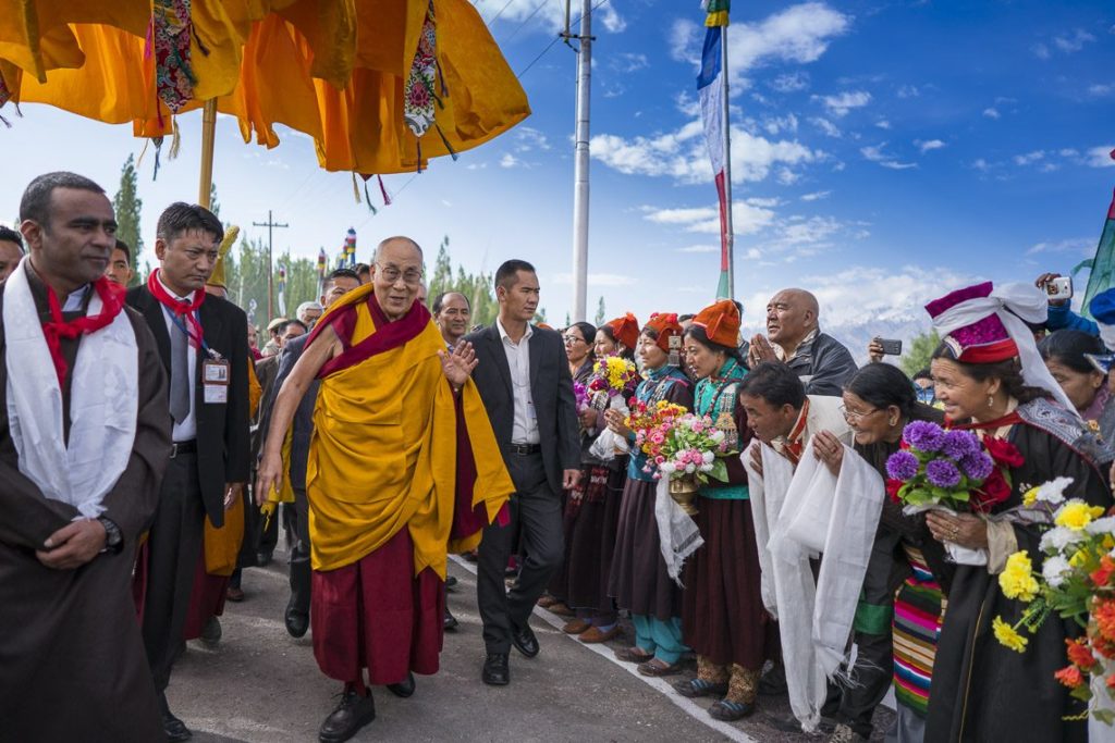 His Holiness walking to the Shiwatsel teaching ground