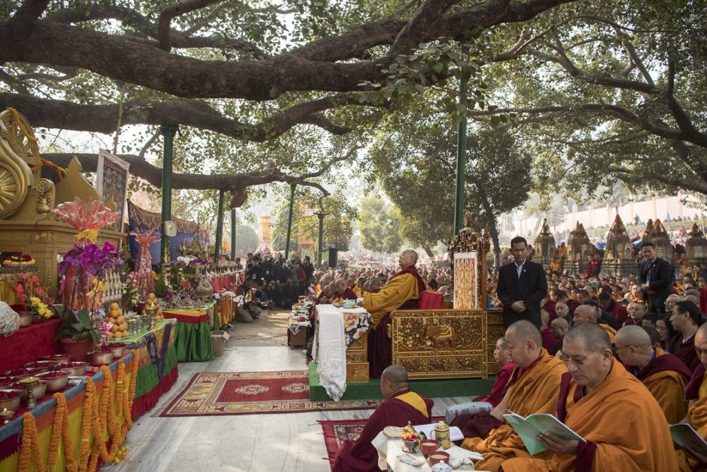 His Holiness took his seat facing the Bodhi Tree and the Seat of Enlightenment