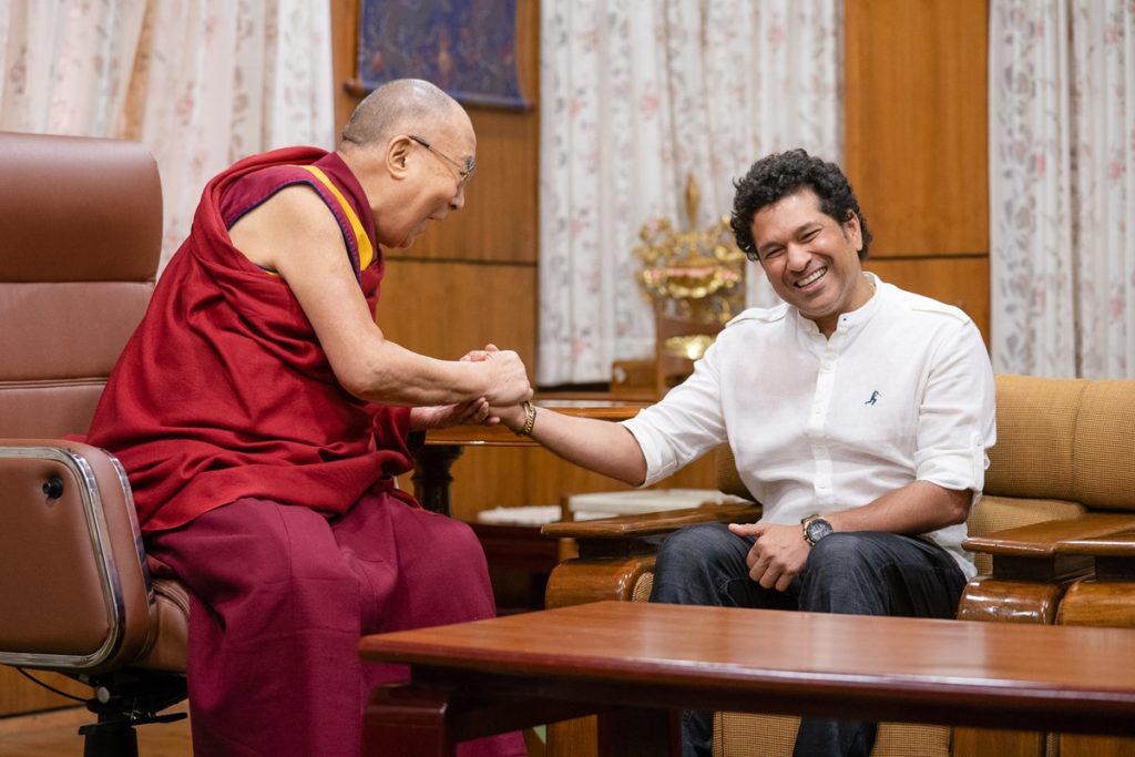 Cricketer Sachin Tendulkar Meets the Dalai Lama