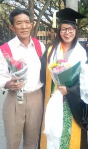 Ngawang Saldon with her father during the ceremony