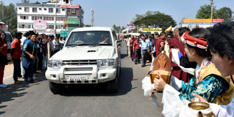 His Holiness The Dalai Lama Arrives In Bylakuppe