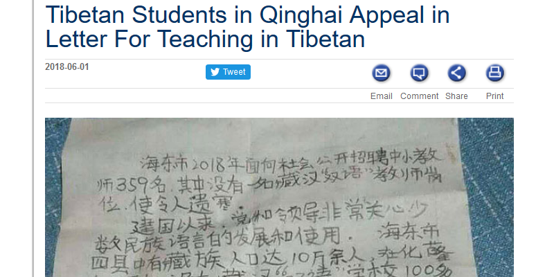 Tibetan Students Appeal for Teaching in Tibetan Besides Mandarin