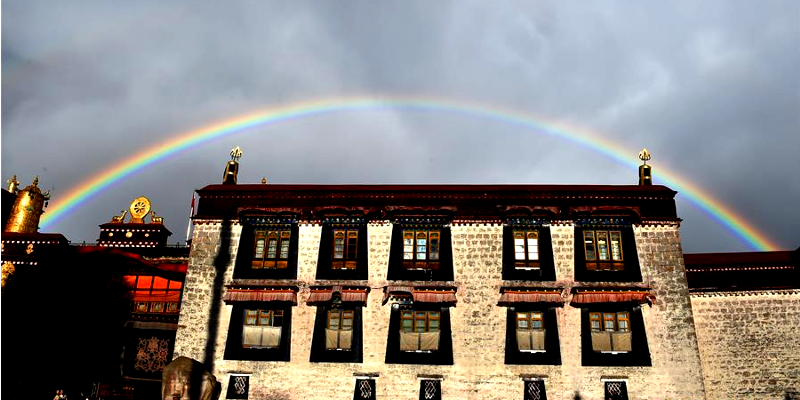 Beautiful Rainbow Captured Over Tibet's Jokhang Temple