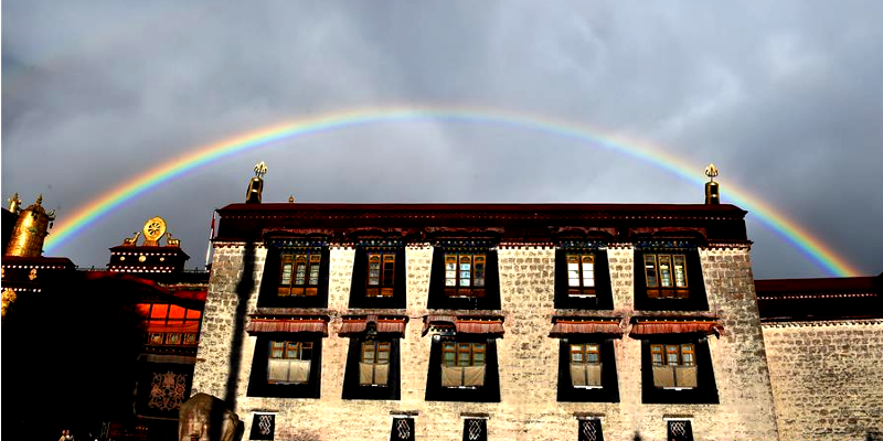 Beautiful Rainbow Captured Over Tibet’s Jokhang Temple