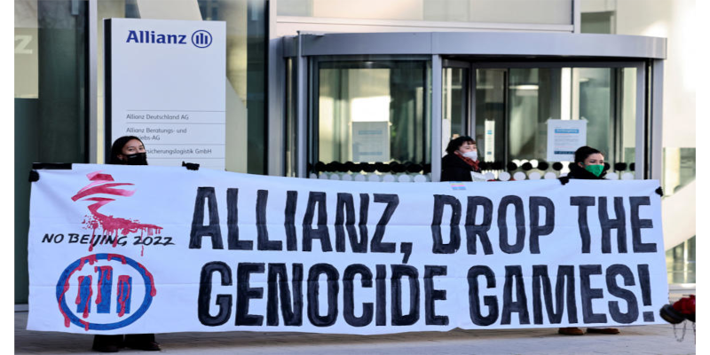 Tibet activists are urging Allianz to cancel its sponsorship of the Beijing Olympics.