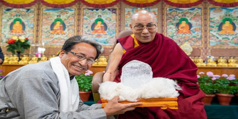 Sonam Wangchuk Presents A Piece of Glacier to the Dalai Lama